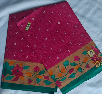 Minu Fashion Floral Print, Woven, Printed, Digital Print Bollywood Pure Cotton Saree(Pink, Green)