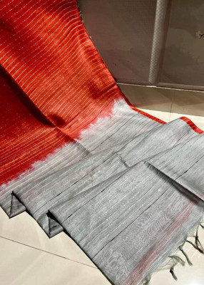 govind handloom Striped Bollywood Viscose Rayon Saree(Grey)