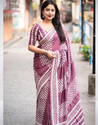 Mokshit Printed Bollywood Cotton Linen Saree(Purple)