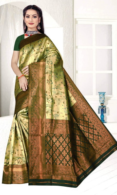 NENCY FASHION Woven Banarasi Silk Blend Saree(Light Green)