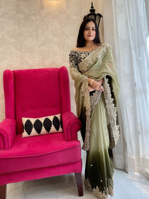 ANOUK Embroidered Chanderi Georgette Saree(Green)