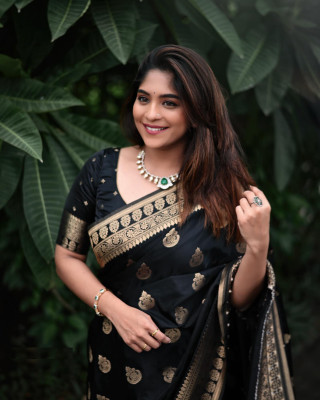 Julee Self Design Banarasi Pure Silk Saree(Black)