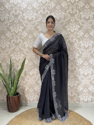 MM VENTURE Embroidered Bollywood Georgette Saree(Black)