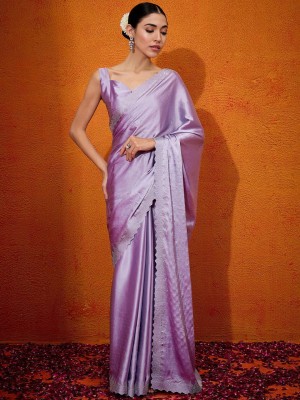 ANOUK Embellished Daily Wear Satin Saree(Purple)