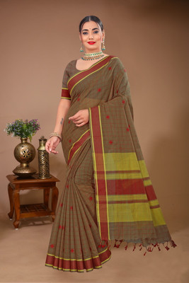 DORI DHAGA Embellished Daily Wear Pure Cotton Saree(Brown)