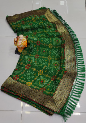 SHIV COLLECTION Printed Bandhani Georgette Saree(Green)