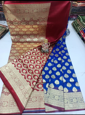 Subha collection Printed Banarasi Silk Blend Saree(Blue)