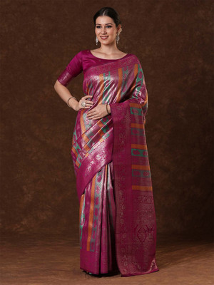Tasrika Woven Kanjivaram Silk Blend Saree(Pink)