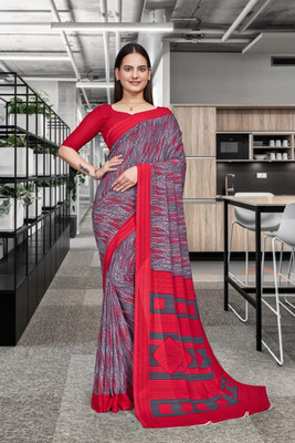 Feminista Printed, Solid/Plain Daily Wear Georgette, Silk Blend Saree(Red)