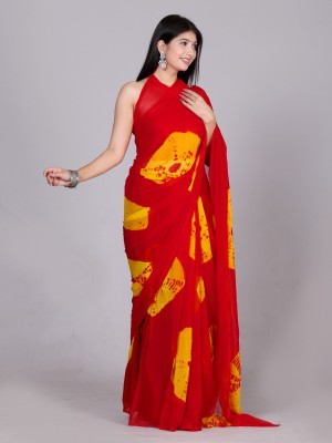 NeeLKANTH ENTERPRISE Color Block, Hand Painted, Self Design, Printed Bandhani Chiffon Saree(Red)