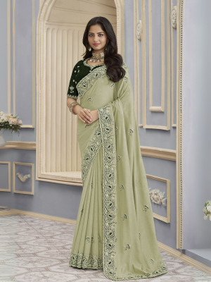 odette Embroidered Saree with Attached Blouse Georgette Saree(Green)