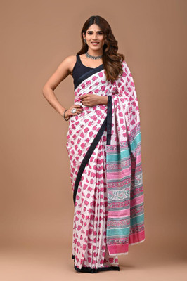 Om Traders Printed Saree with Attached Blouse Cotton Silk Saree(Multicolor)