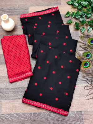 kashvi sarees Embellished, Polka Print Bollywood Georgette Saree(Red, Black)