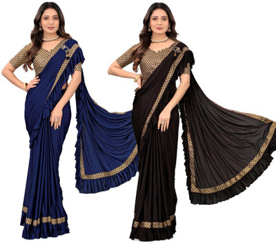 HARIOM FASHION Solid/Plain Bollywood Lycra Blend Saree(Pack of 2, Multicolor)