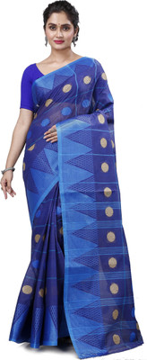 DipDiya Woven Tant Pure Cotton Saree(Dark Blue)