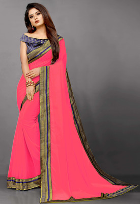 Georgette Saree Solid/Plain Bollywood Georgette, Chiffon Saree(Pink)