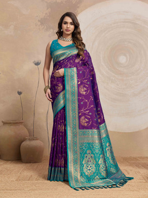 Maanyata Woven Banarasi Silk Blend Saree(Multicolor)