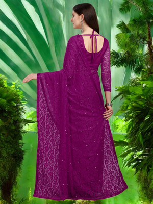 NEXA Self Design Bollywood Net Saree(Purple)