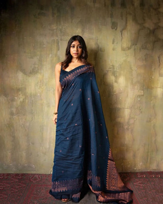 HouseOfCommon Woven Banarasi Silk Blend Saree(Blue)