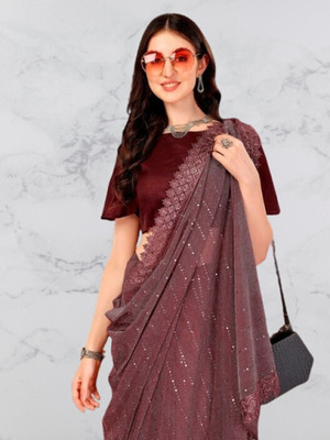 Online Bazaaar Embellished Bollywood Lycra Blend Saree(Maroon)