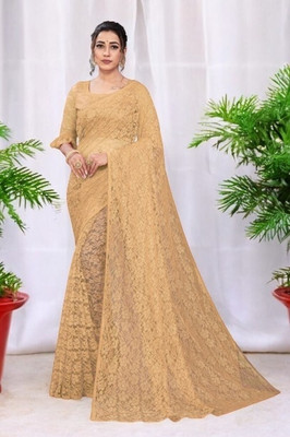Nexafashion Self Design Bollywood Brasso Saree(Brown)