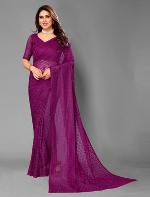LOROFY Self Design Bollywood Net Saree(Purple)