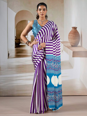 Tasrika Printed Leheria Satin Saree(Purple, White)