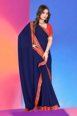 Kasumbo Tex Solid/Plain Daily Wear Georgette Saree(Blue)