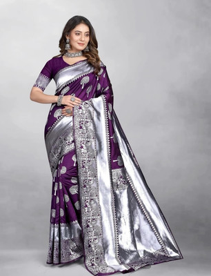 Om Creation Embellished Banarasi Polyester Saree(Purple)