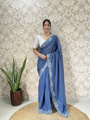 MM VENTURE Embroidered Bollywood Georgette Saree(Grey)