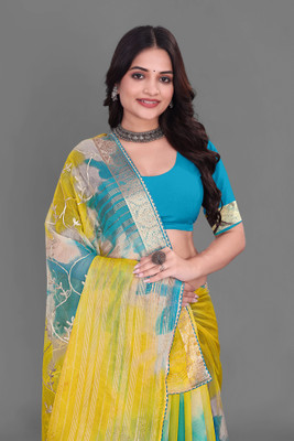 Aarunika SBT Woven Bollywood Organza Saree(Light Blue, Yellow)