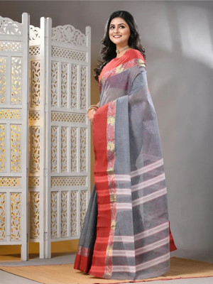 Sutayan Woven Tant Pure Cotton Saree(Grey)