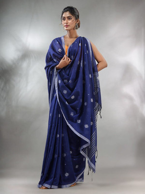Moumitasaree Self Design, Solid/Plain Tant Pure Cotton Saree(Blue)