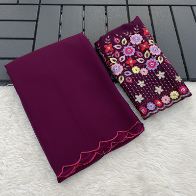 2SD gratitude Self Design, Solid/Plain, Dyed Bollywood Georgette Saree(Purple)