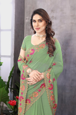 MIYANIFAB Embroidered Bollywood Georgette Saree(Light Green)