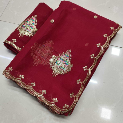 Sareez House Solid/Plain Bollywood Chiffon Saree(Red)