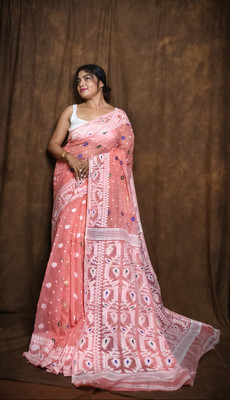 Anjalisharee Printed Jamdani Art Silk Saree(Pink)