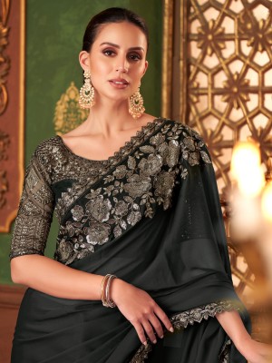 Sareemall Embellished Bollywood Georgette Saree(Black)