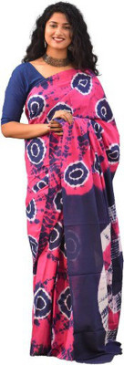 Tropwear Printed, Self Design, Digital Print, Hand Painted, Blocked Printed Ikkat Pure Cotton Saree(Pink)