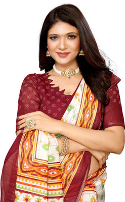 Priyashi Printed Bollywood Cotton Linen Saree(Maroon)