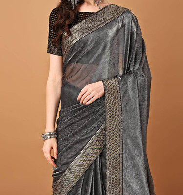 DIVYASHAKTI FASHION Solid/Plain Bollywood Silk Blend Saree(Black)