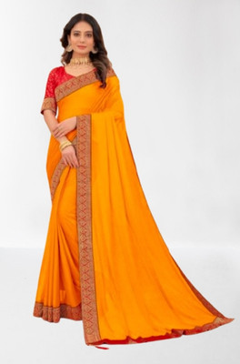 SHIVGANN Solid/Plain Bollywood Chiffon Saree(Yellow)
