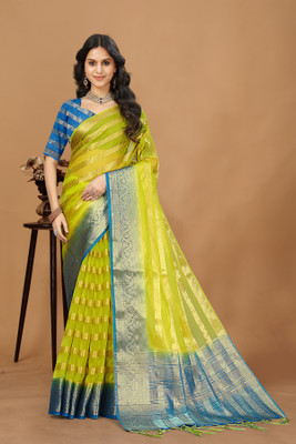 Aarunika BS Solid/Plain Bollywood Organza Saree(Yellow)