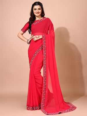 Divastri Embellished Bollywood Chiffon Saree(Red)