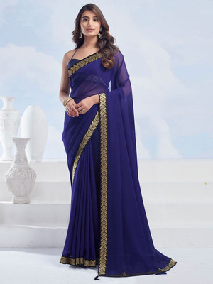 shiv textiles Solid/Plain Bollywood Georgette Saree(Blue)