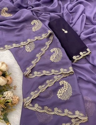 Zera Embroidered, Solid/Plain Bollywood Georgette Saree(Purple)