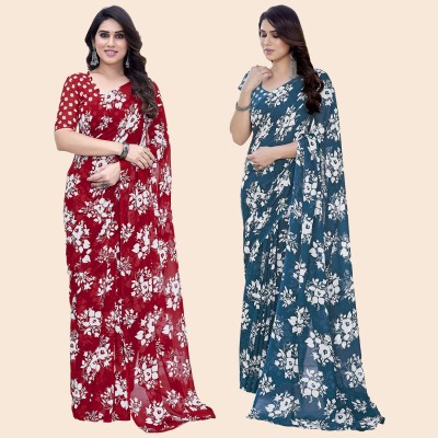 kashvi sarees Printed Daily Wear Georgette Saree(Pack of 2, Red, Blue)