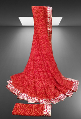 Kanooda Prints Printed Bandhani Georgette Saree(Red)