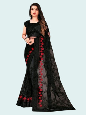 MRUTIENTERPRIS Embroidered Bollywood Net Saree(Black)