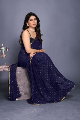 REDFISH Printed Bollywood Chiffon Saree(Dark Blue)